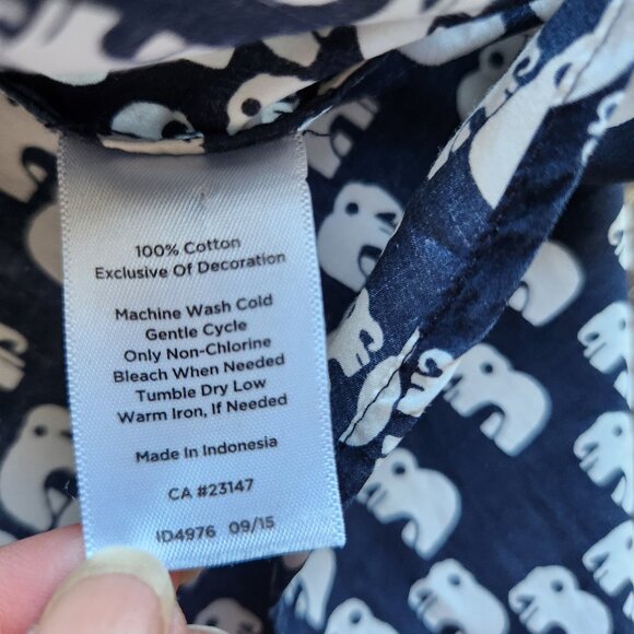 Talbots Elephant Printed Button-Up Tunic Shirt Long Sleeve Navy White - Picture 9 of 9